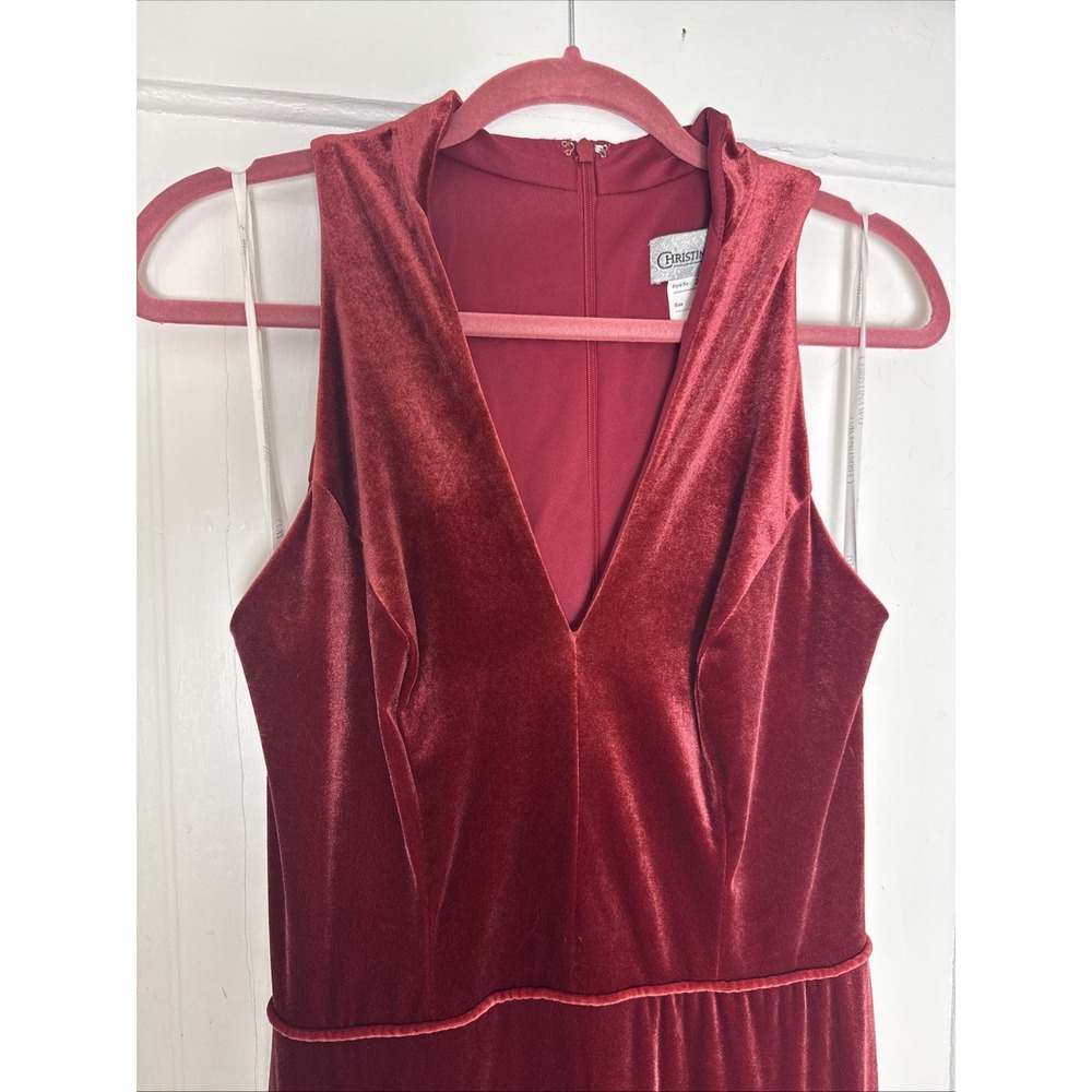 Christina Wu Celebration Burnt Orange Velvet V-Neck Maxi Formal Dress Size 10 - Picture 2 of 10
